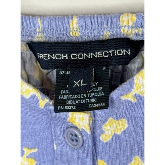 French Connection Top Womens XL Shirt Blue Yellow Floral Smocked Casual Summer - Picture 8 of 15